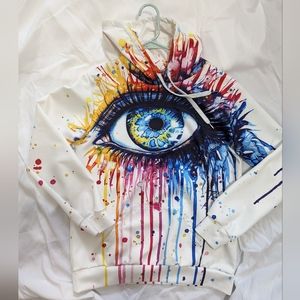 Paint Splatter Eye Print Hoodie, Unisex S/M, NewCosplay